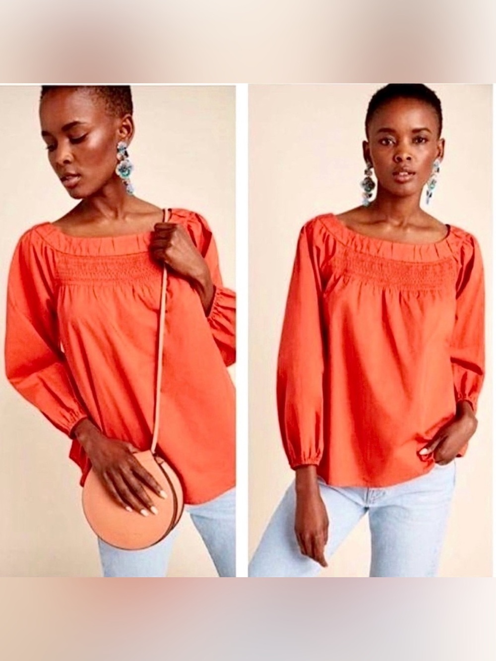 Anthropologie Maeve Jessie Smocked Swing Blouse Size XL